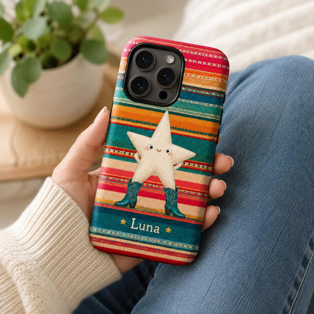 Custom Western Star Phone Case, Personalized Cowgirl iPhone Case, Cowboy Boots Southwest Name Case Gift
