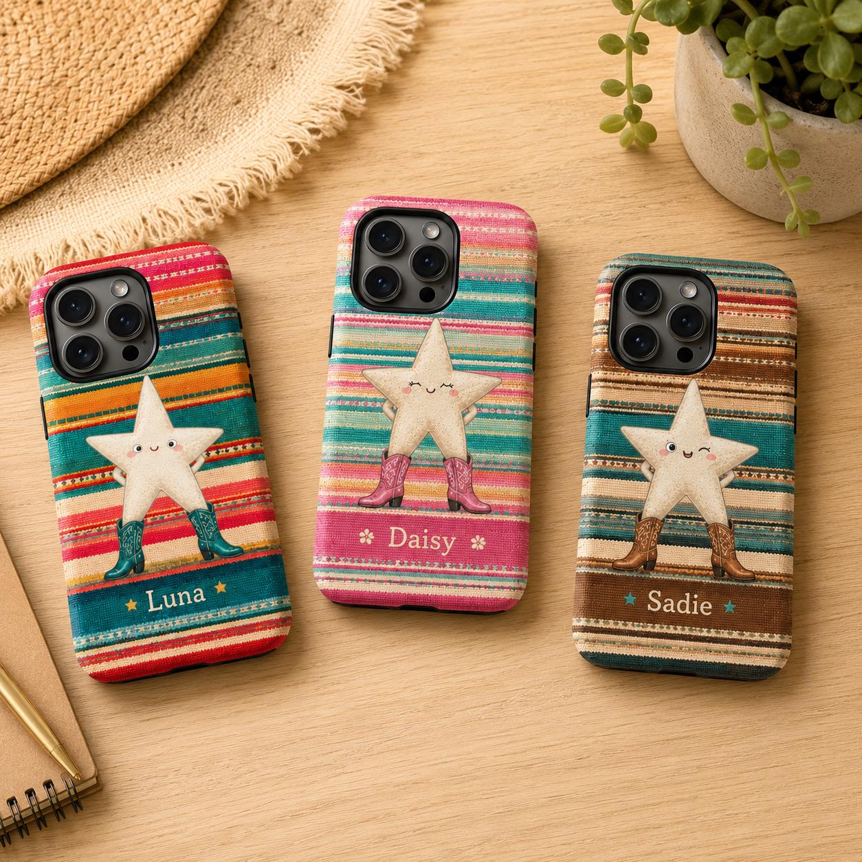 Custom Western Star Phone Case, Personalized Cowgirl iPhone Case, Cowboy Boots Southwest Name Case Gift