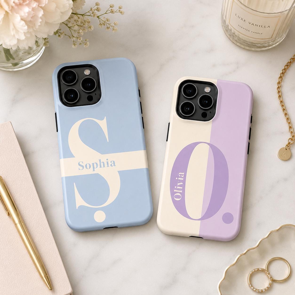 Custom Monogram Phone Case, Personalized Initial iPhone Case, Minimal Name Case Gift For Her