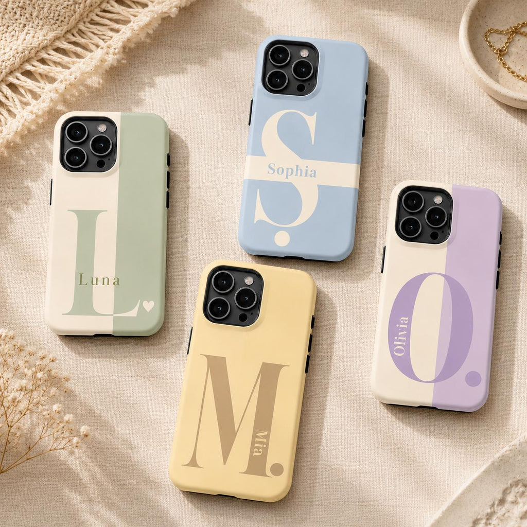 Custom Monogram Phone Case, Personalized Initial iPhone Case, Minimal Name Case Gift For Her