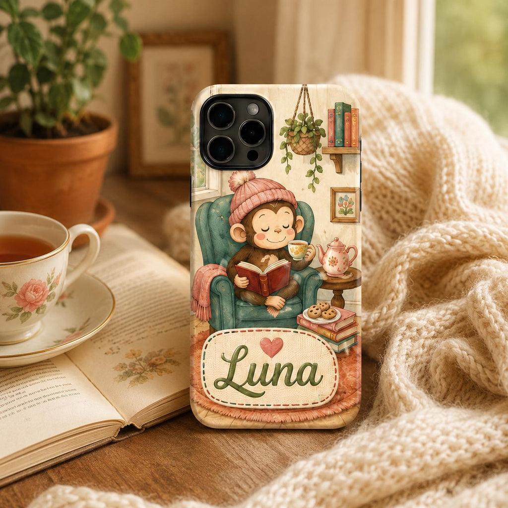 Custom Monkey Phone Case, Personalized Cute Animal iPhone Case, Jungle Safari Name Case Gift