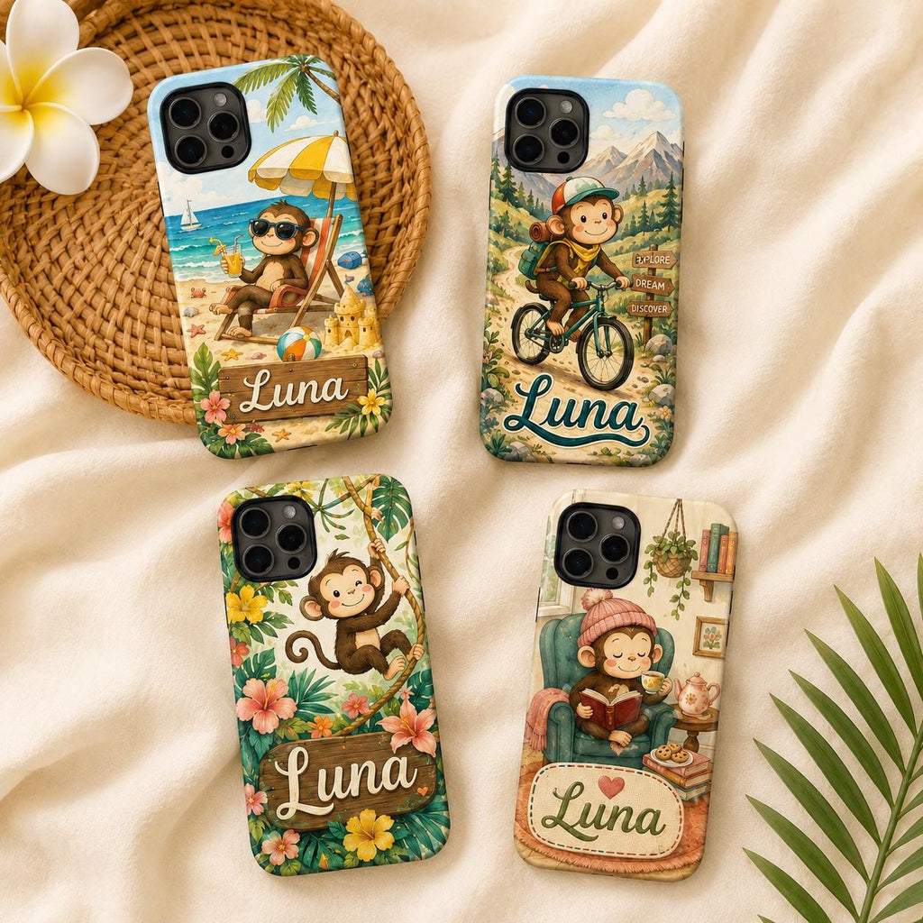 Custom Monkey Phone Case, Personalized Cute Animal iPhone Case, Jungle Safari Name Case Gift
