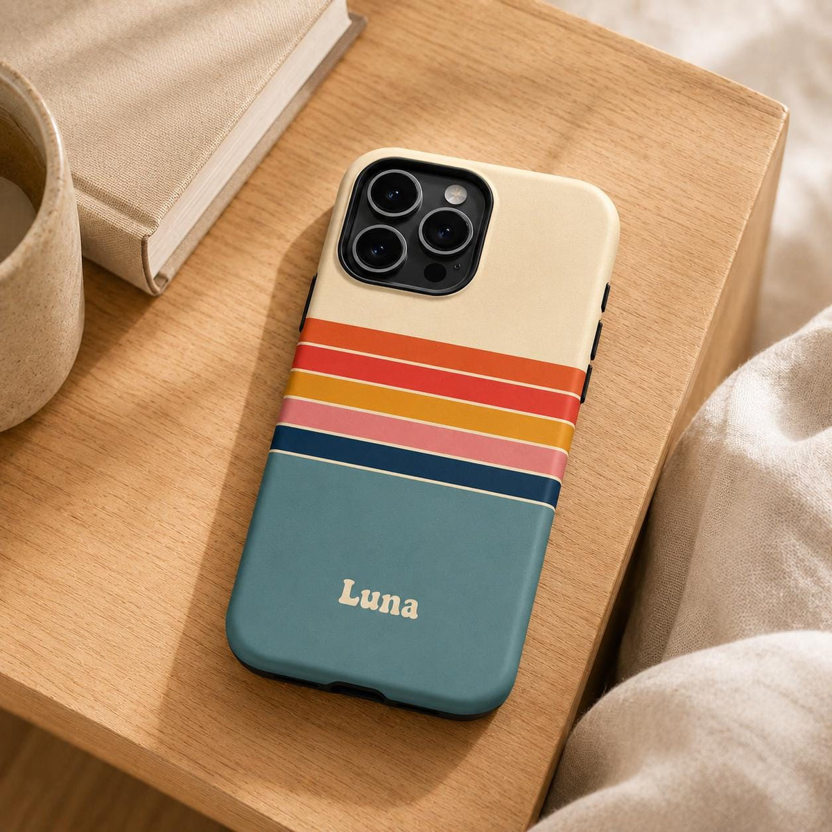 Custom Retro Stripe Phone Case, Personalized Vintage iPhone Case, Color Block Name Case Gift For Her