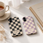 Custom Checkered Phone Case, Personalized Gingham iPhone Case, Plaid Name Case Gift For Her