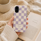 Custom Checkered Phone Case, Personalized Gingham iPhone Case, Plaid Name Case Gift For Her