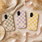 Custom Checkered Phone Case, Personalized Gingham iPhone Case, Plaid Name Case Gift For Her