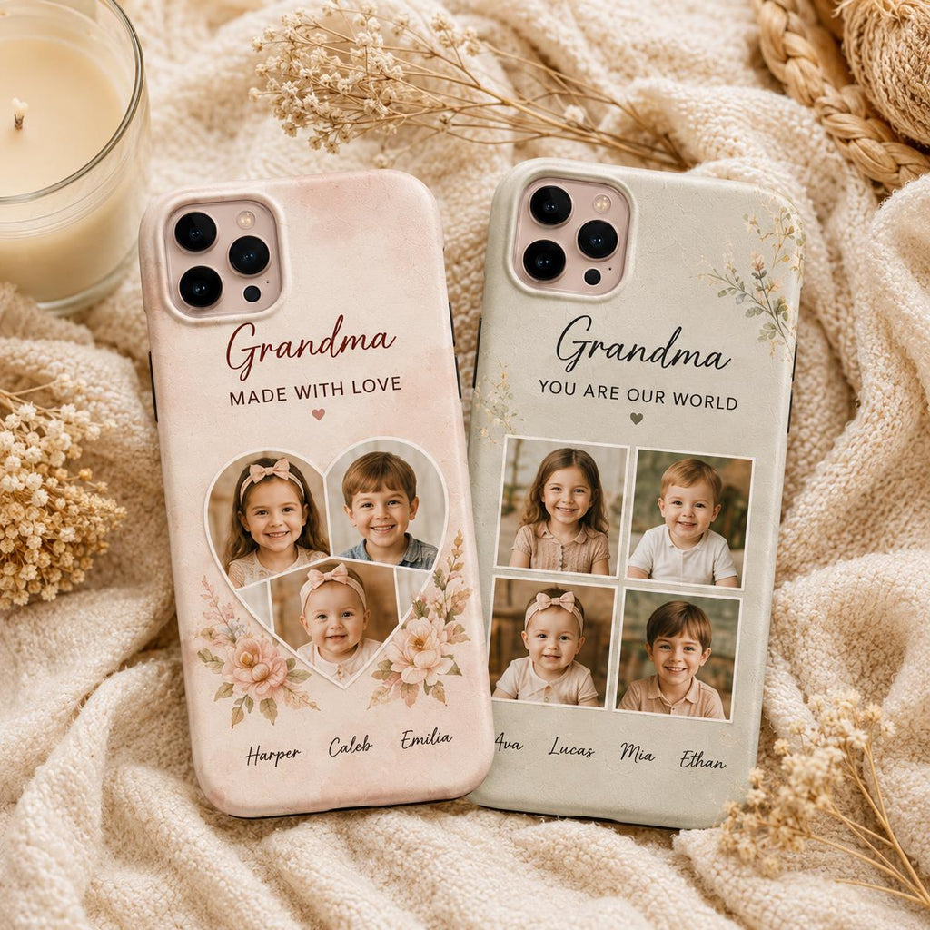 Personalized Grandma Photo Collage Phone Case, Custom Grandkids Picture Gift