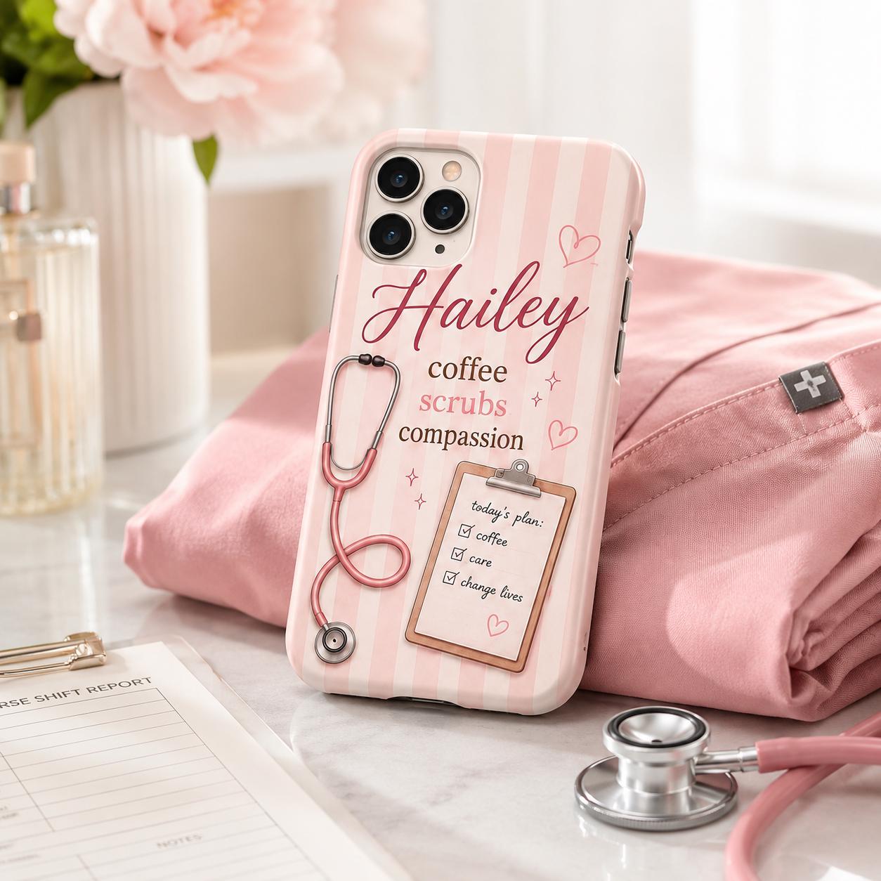 Personalized Nurse Phone Case, Custom Name RN Case, Pink Coquette Nursing Student Gift