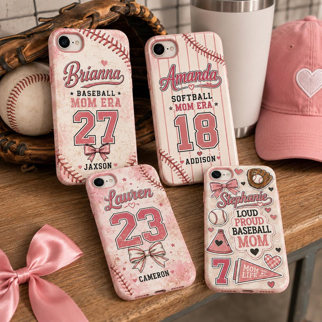 Personalized Softball Mom Phone Case, Custom Sports Mama Name Number
