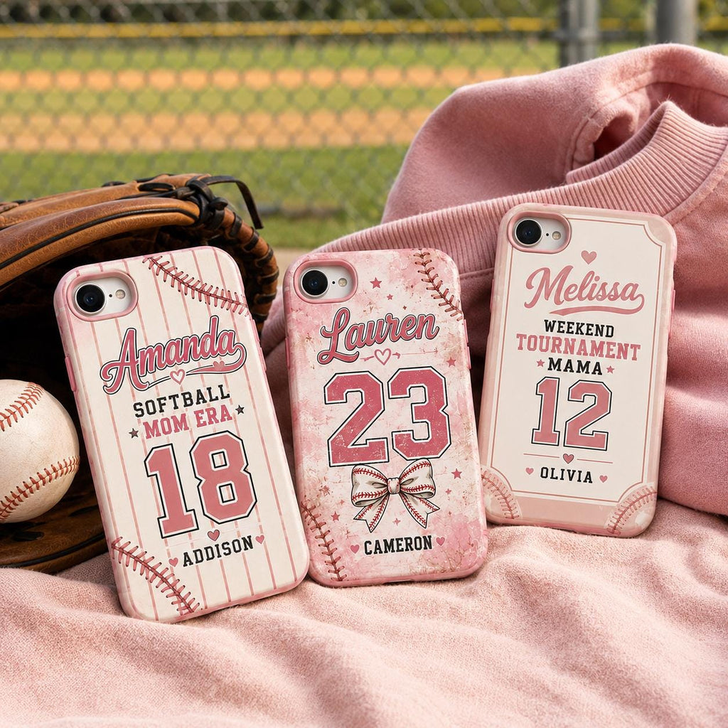 Personalized Softball Mom Phone Case, Custom Sports Mama Name Number