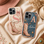 Personalized Cowgirl Phone Case, Custom Name Western Floral Case, Pink Cowboy Boot Gift