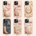 Personalized Cowgirl Phone Case, Custom Name Western Floral Case, Pink Cowboy Boot Gift