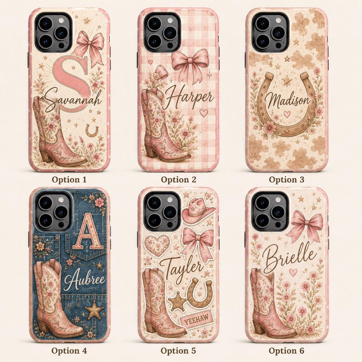 Personalized Cowgirl Phone Case, Custom Name Western Floral Case, Pink Cowboy Boot Gift