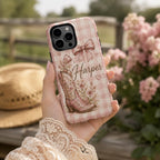 Personalized Cowgirl Phone Case, Custom Name Western Floral Case, Pink Cowboy Boot Gift