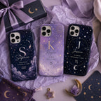 Personalized Zodiac Phone Case, Custom Name Initial Astrology Case, Moon Star Birthday Gift