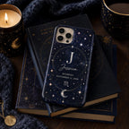 Personalized Zodiac Phone Case, Custom Name Initial Astrology Case, Moon Star Birthday Gift