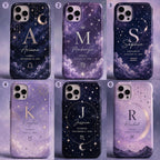 Personalized Zodiac Phone Case, Custom Name Initial Astrology Case, Moon Star Birthday Gift