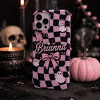 Personalized Gothic Pink Ghost Phone Case, Custom Name Spooky Coquette Style