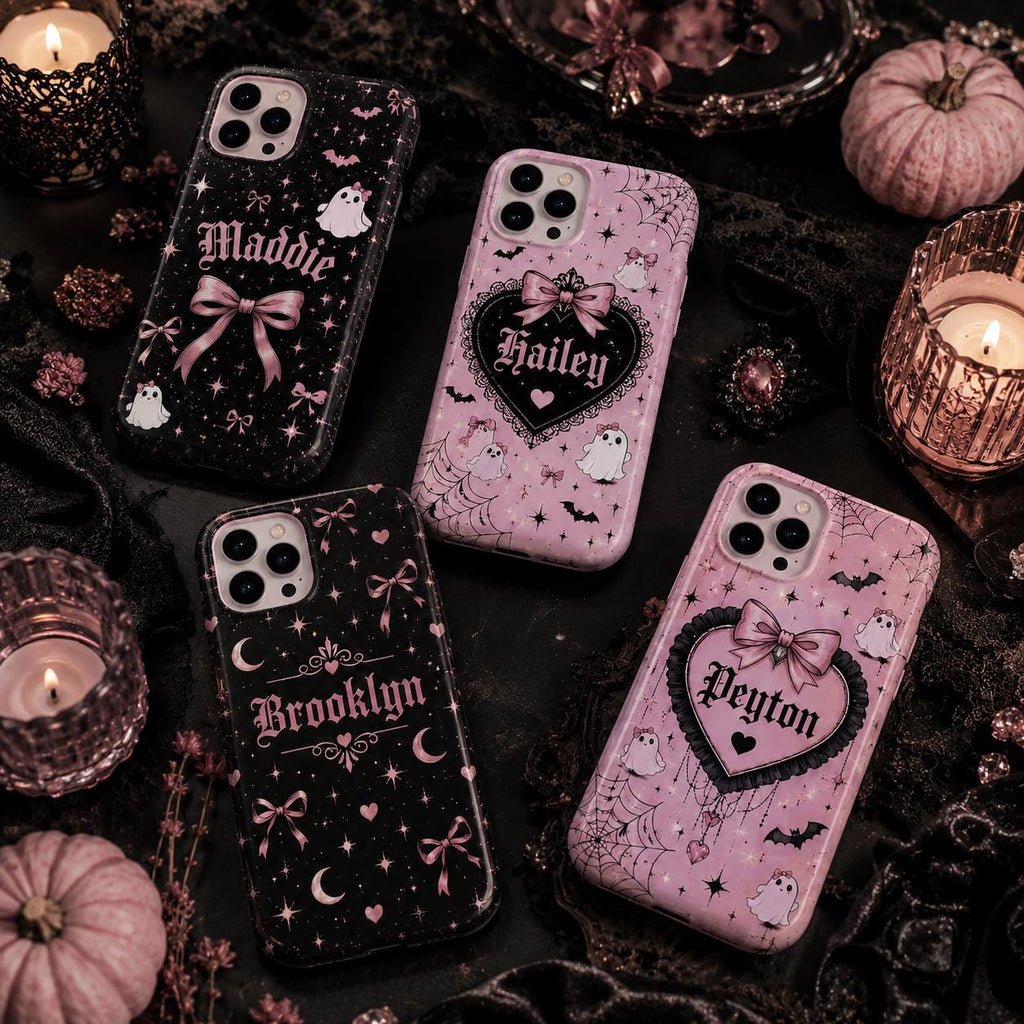 Personalized Gothic Pink Ghost Phone Case, Custom Name Spooky Coquette Style