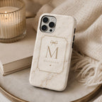 Personalized Initial Phone Case, Custom Name Monogram Tough Case, Marble Bow Gift For Her