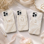 Personalized Initial Phone Case, Custom Name Monogram Tough Case, Marble Bow Gift For Her