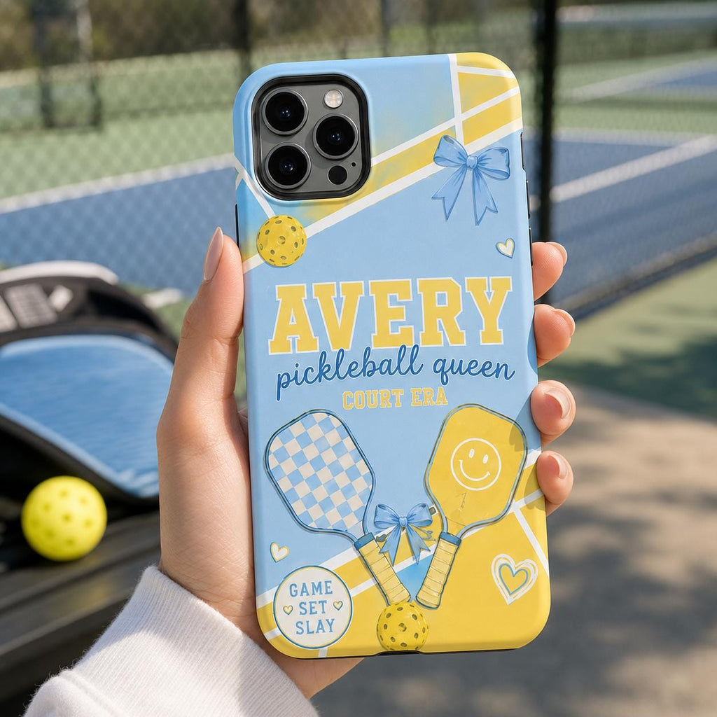Personalized Pickleball Phone Case, Custom Name Tough Case, Court Era Queen