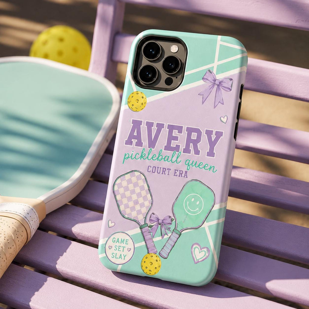 Personalized Pickleball Phone Case, Custom Name Tough Case, Court Era Queen