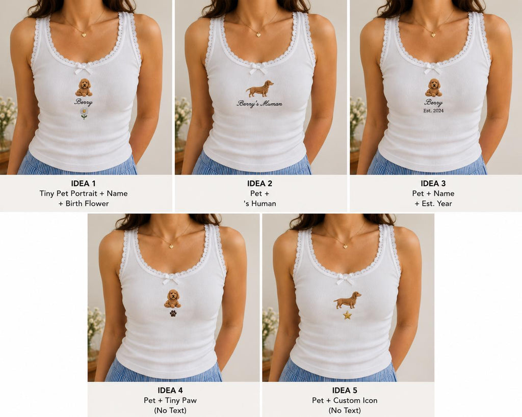 Custom Pet Mom Embroidered Tank Top, Personalized Pet Name Lace Cami, Cute Pet Mom Shirt Gift