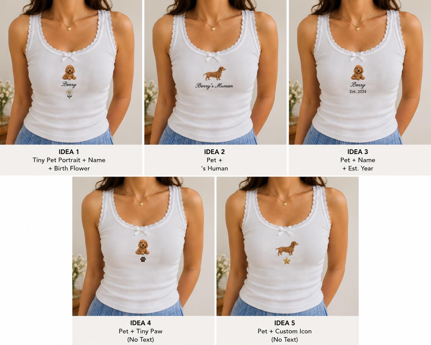 Custom Pet Mom Embroidered Tank Top, Personalized Pet Name Lace Cami, Cute Pet Mom Shirt Gift