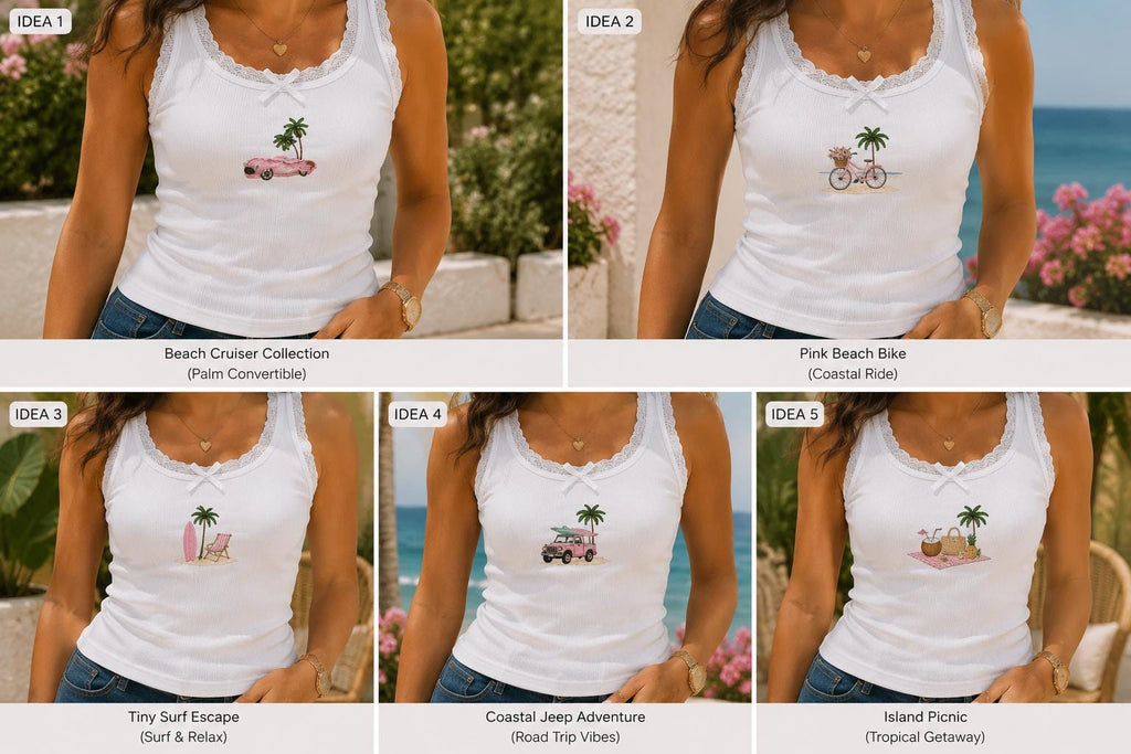 Custom Beach Embroidered Tank Top, Personalized Coastal Lace Cami, Summer Vacation Shirt Gift