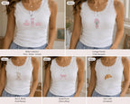 Custom Cute Embroidered Tank Top, Personalized Lace Cami, Ballet Bunny Bow Croissant Shirt Gift For Her