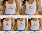 Custom Cafe Embroidered Tank Top, Personalized Bakery Lace Cami, Coffee Croissant Cupcake Shirt Gift For Her