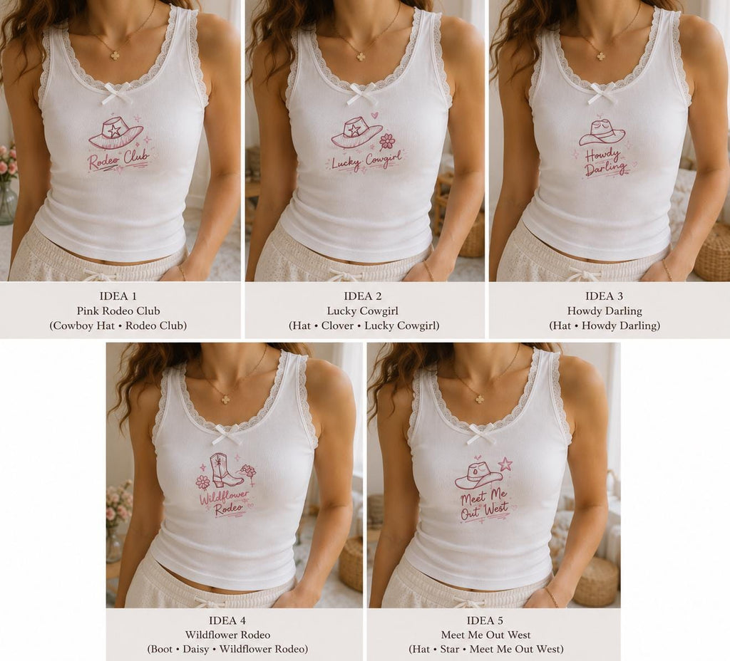Custom Cowgirl Embroidered Tank Top, Western Lace Cami, Pink Rodeo Club Shirt, Rodeo Gift For Her