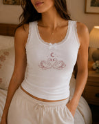Custom Swan Embroidered Tank Top, Personalized Lace Cami, Wedding Date Initial Shirt, Mother Baby Gift