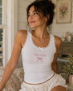 Custom Coquette Embroidered Tank Top, Personalized Lace Cami, Pink Bow Initial Birth Flower Shirt Gift For Her