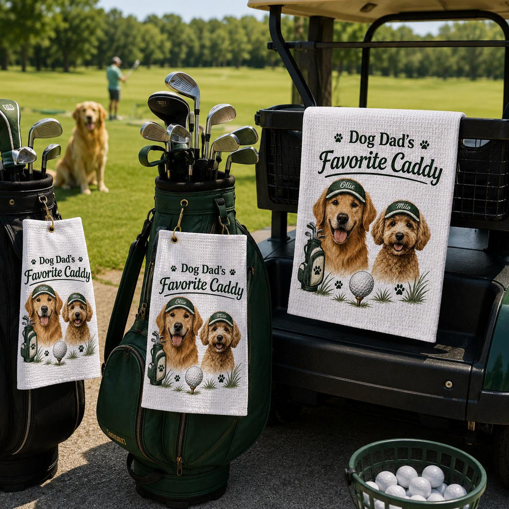 Custom Dog Dad Golf Towel, Personalized Pet Portrait Golf Bag Towel, Favorite Caddy Gift For Golfer - product image 9
