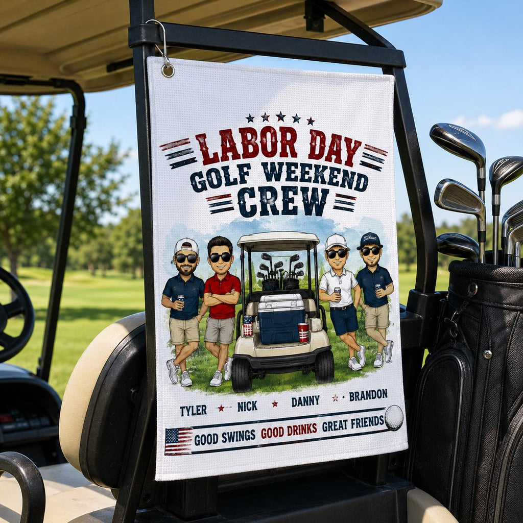 Custom Labor Day Golf Towel, Personalized Golf Weekend Crew Towel, Custom Character Golfer Gift - product image 1