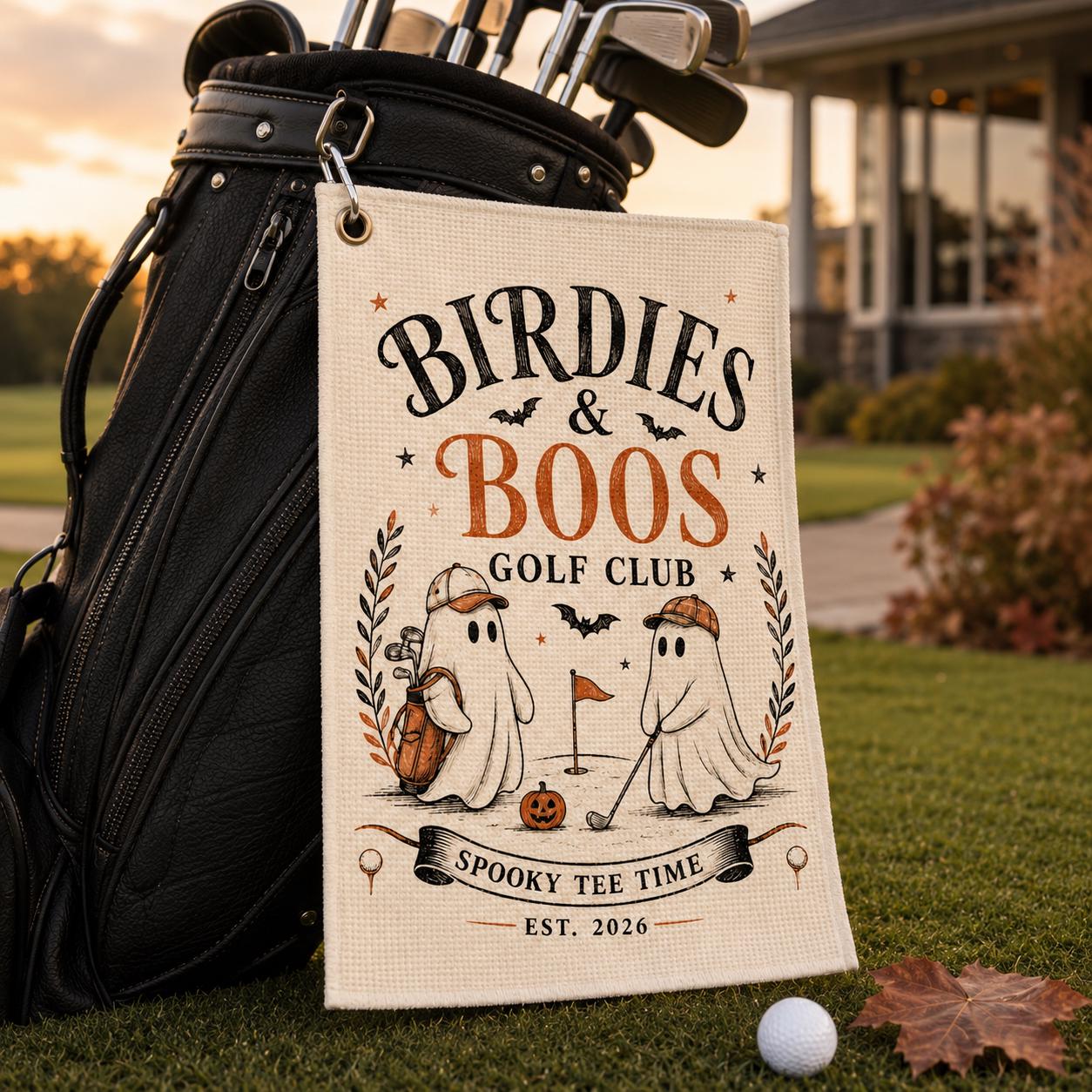 Halloween Golf Towel, Birdies And Boos Golf Club Towel, Spooky Tee Time Golfer Gift - product image 1