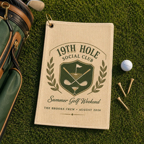19th Hole Social Club Golf Towel, Personalized Golf Weekend Towel, Custom Golf Trip Gift - product image 1