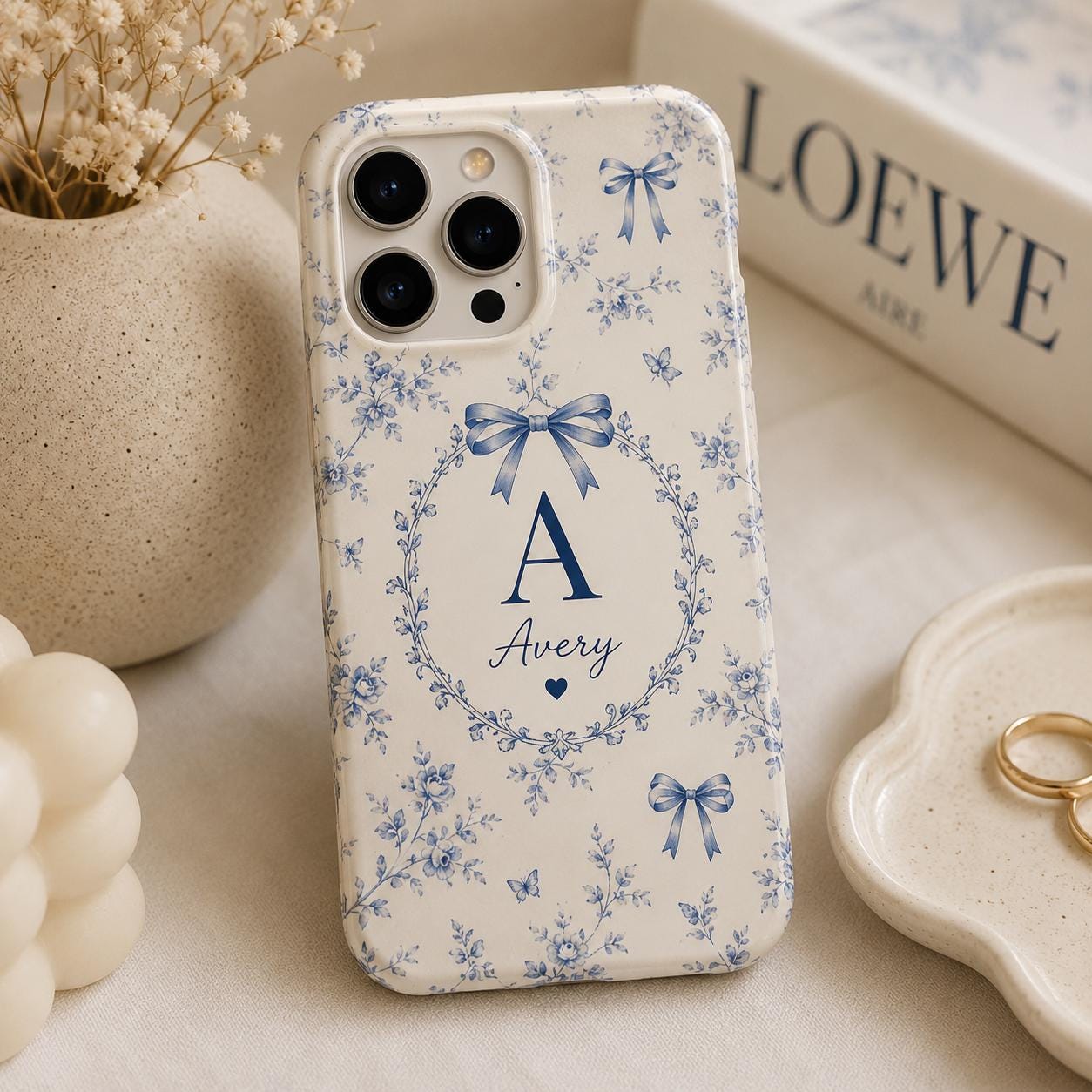 Personalized Bow Initial Phone Case, Custom Name Monogram Tough Case, Coquette Gift For Her