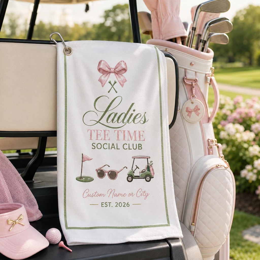 Ladies Tee Time Golf Towel, Personalized Social Club Golf Bag Towel, Custom Women Golfer Gift - product image 1