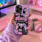 Personalized Gaming Phone Case, Custom Name Gamer Girl Tough, Pink Purple Gift