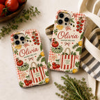 Personalized Market Day Phone Case, Custom Name Tough Case, Italian Summer Tomato Cafe Gift