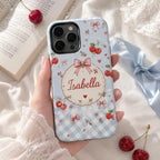 Personalized Cherry Phone Case, Custom Name Coquette Tough Case