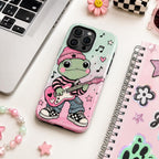 Cute Rock Moth Phone Case, Pink Guitar Music iPhone Case, Kawaii Bug Lover Gift