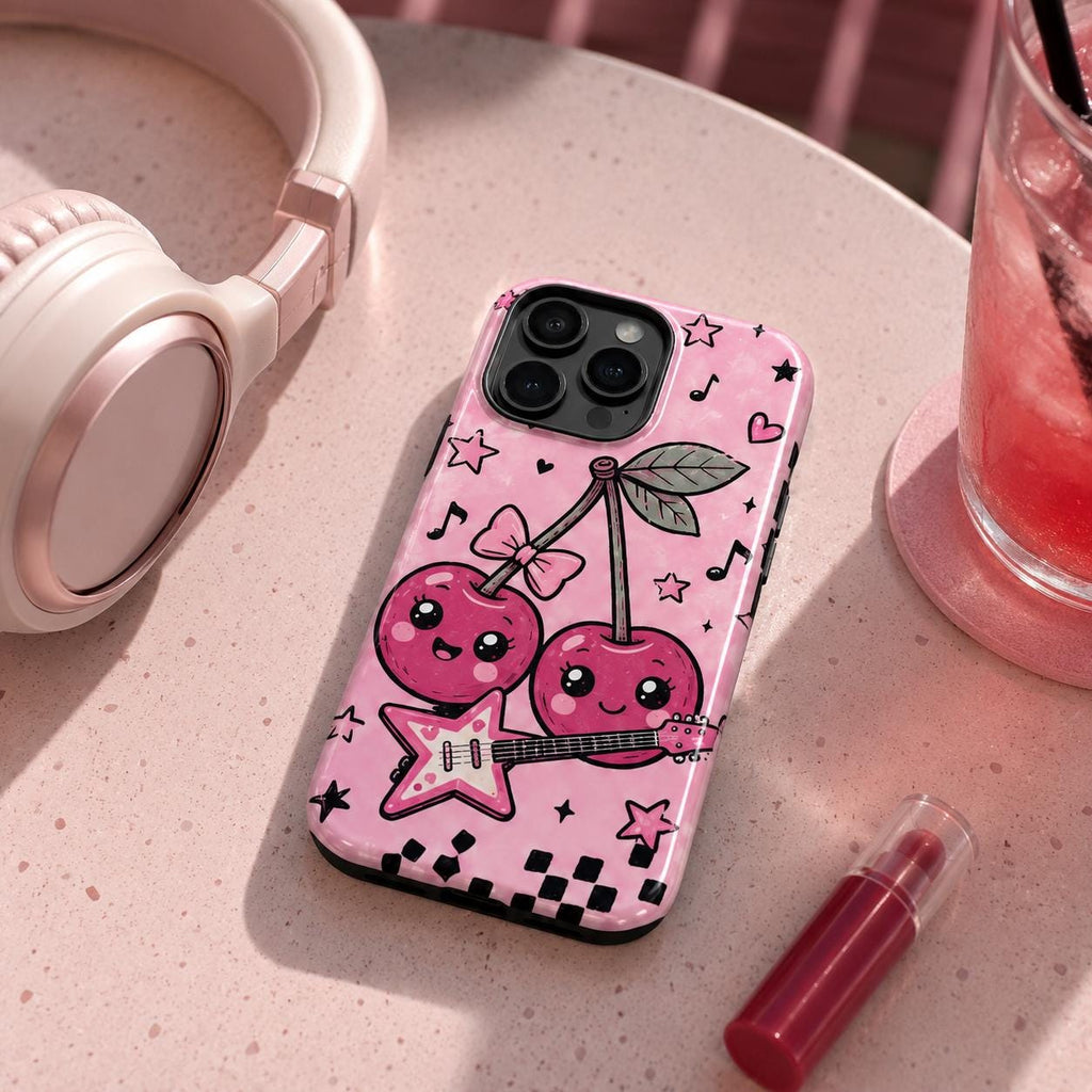Cute Rock Moth Phone Case, Pink Guitar Music iPhone Case, Kawaii Bug Lover Gift