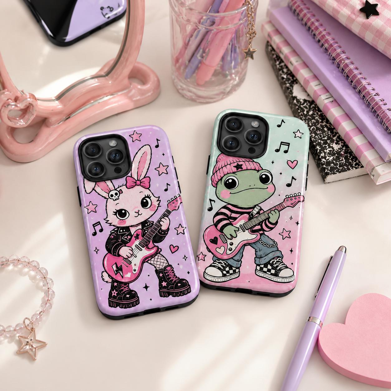 Cute Rock Moth Phone Case, Pink Guitar Music iPhone Case, Kawaii Bug Lover Gift