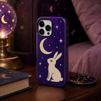 Celestial Rabbit Phone Case, Purple Moon Bunny iPhone Case, Minimal Star Animal Case Gift
