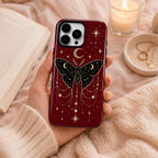 Celestial Moth Phone Case, Red Moon Star iPhone Case, Gothic Insect Case Gift