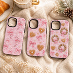 Pink Gingerbread Bow Phone Case, Coquette Christmas iPhone Case, Cute Holiday Case Gift